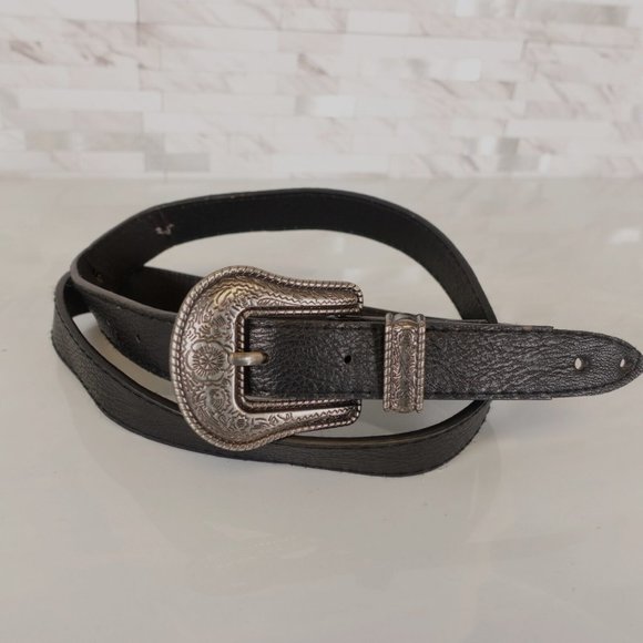 Western Black Belt SMALL 32 Women Leather Black Hippie‎ Boho Silver Big Buckle main image 7